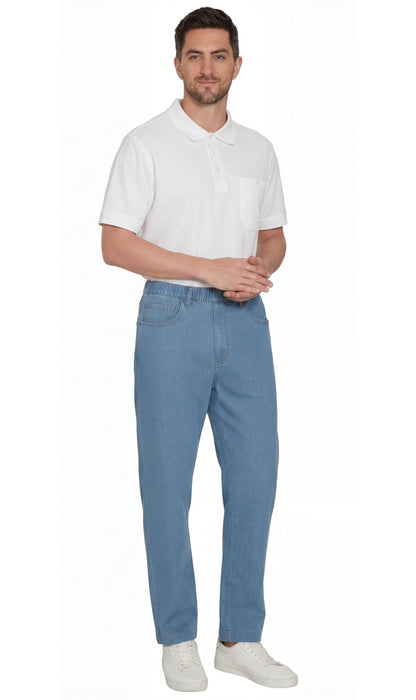 Men’s Lightweight Casual Elastic Waist Pull-On Jeans – Denim & Twill Pants with Easy Fit