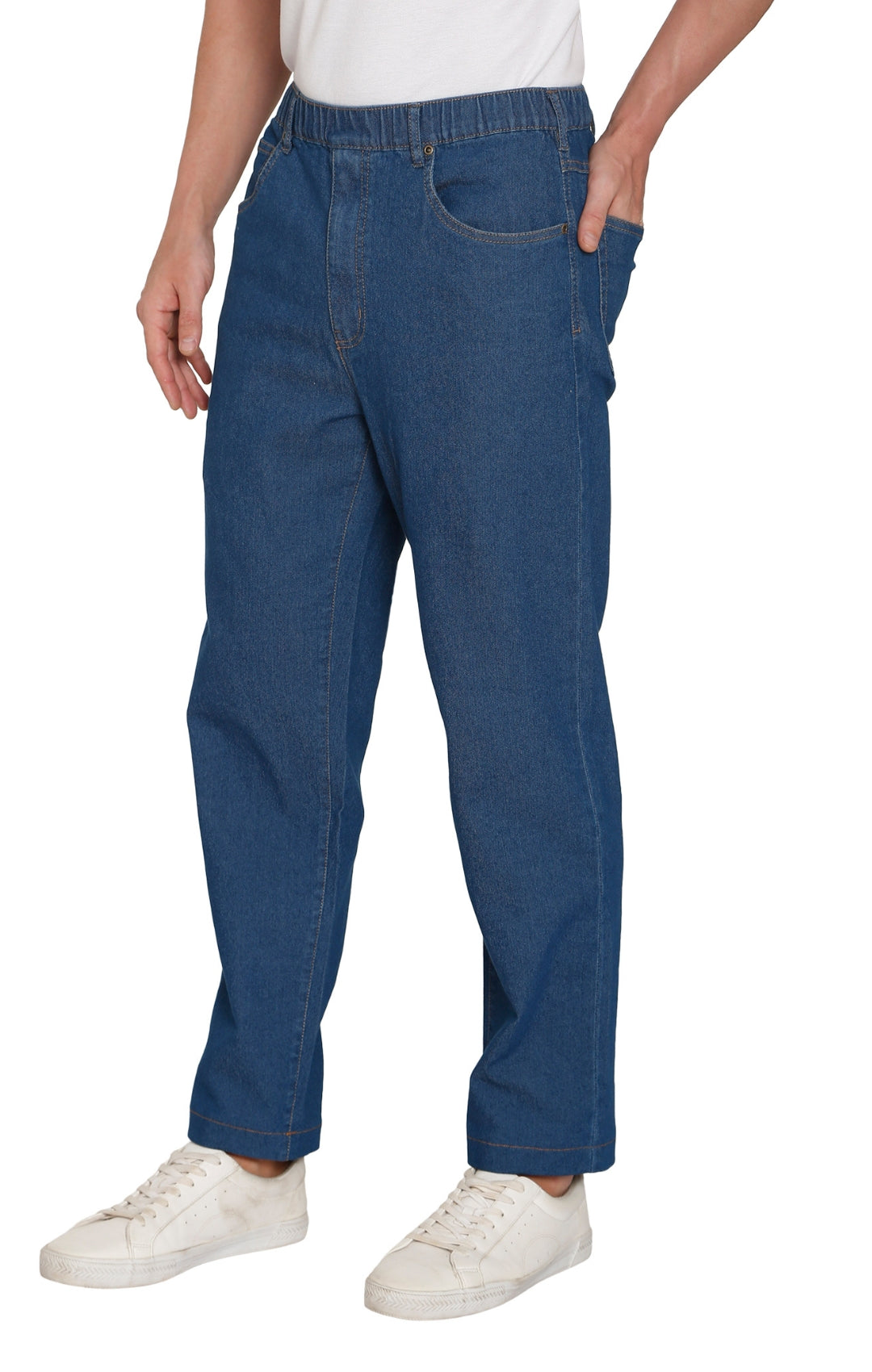 Men’s Lightweight Casual Elastic Waist Pull-On Jeans – Denim & Twill Pants with Easy Fit